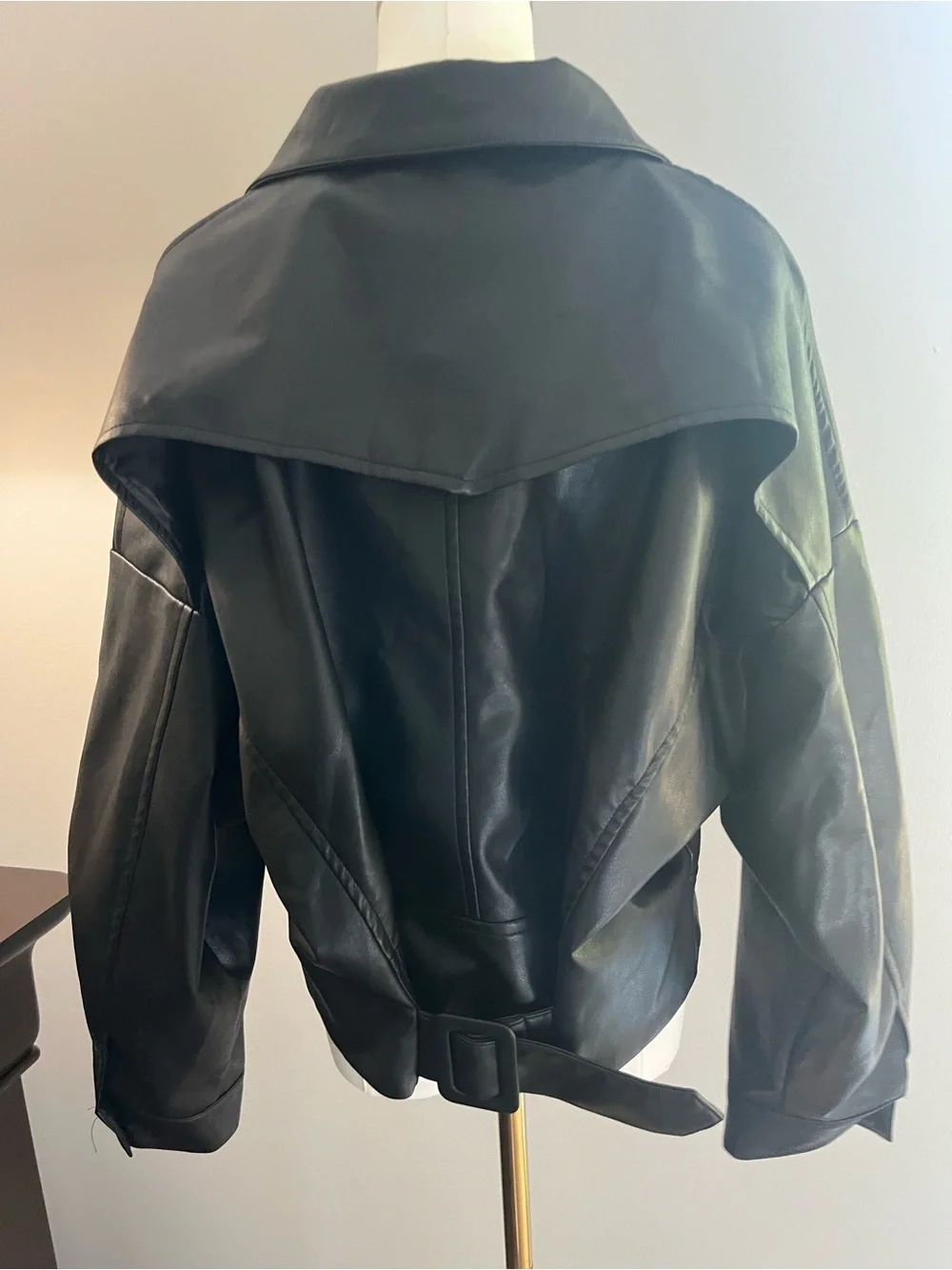 Black Faux Leather Zip-Front Jacket - Women Medium